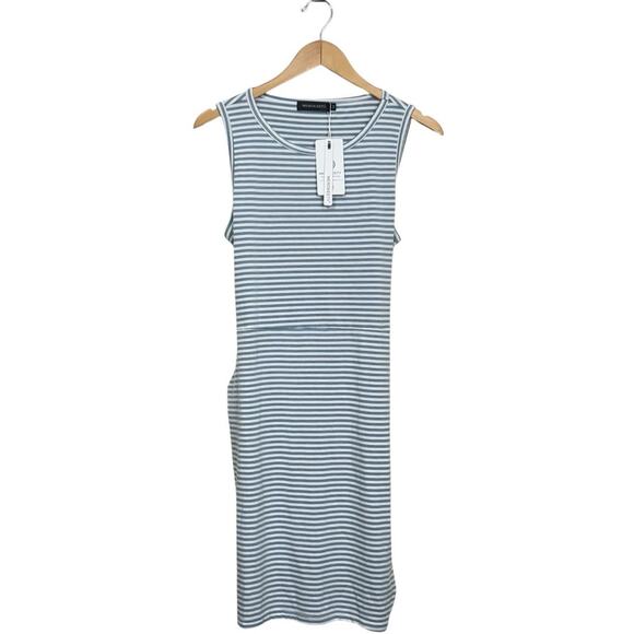 Blue and White Striped Sleeveless Summer Dress with Pockets Size Medium NEW - Picture 2 of 11
